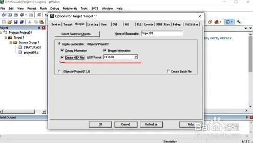 生成.HEX文件设置界面图