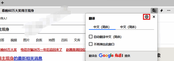 360浏览器翻译弹窗齿轮图标图片