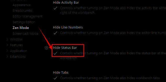 Vscode隐藏状态栏勾选界面