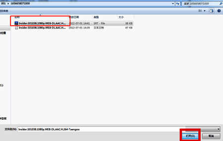 文件浏览器选择字幕文件界面