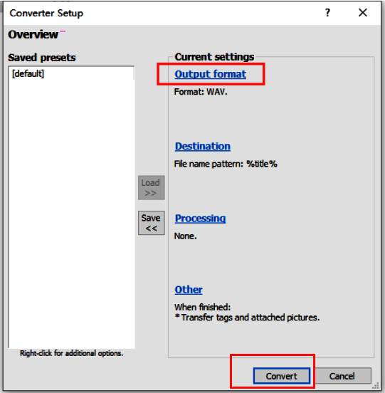 设置窗口中选择输出格式的界面图片