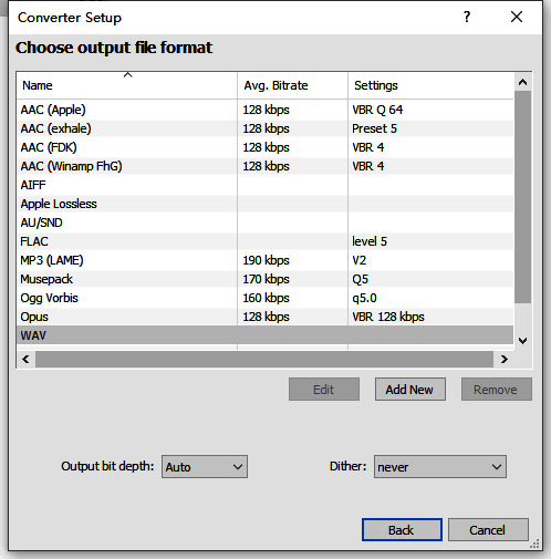选择目标音频格式完成转换的界面图片