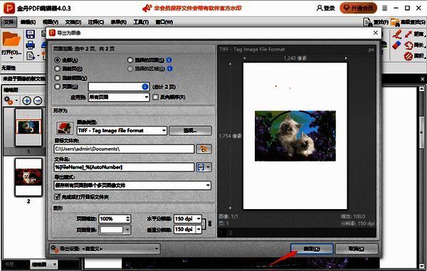 金舟PDF编辑器导出设置界面图片