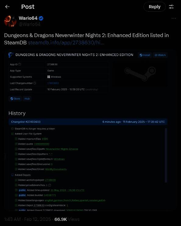 SteamDB上《D&D:无冬之夜2增强版》相关数据图片