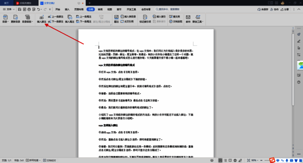 wps插入脚注选项界面