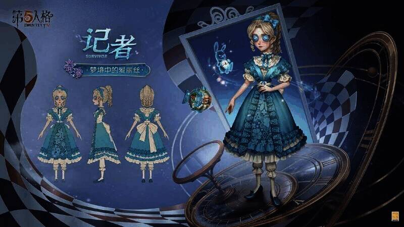 记者-梦境中的爱丽丝手持球形物品与兔子相伴海报