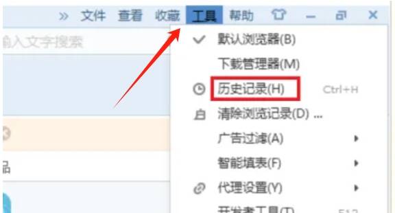 点击历史记录选项的页面截图