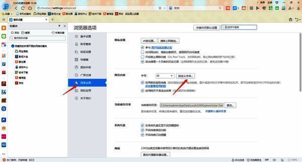 设置界面中高级设置及自定义字体位置图片