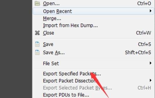 在菜单栏选择导出数据包解析的界面