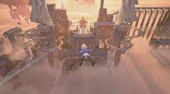 《代号二杠三》实机PV中芙罗拉空中城市云雾场景画面