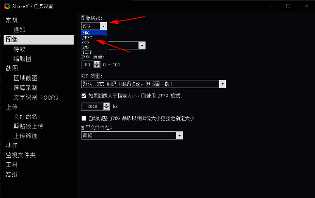 选择图像格式选项的界面图片