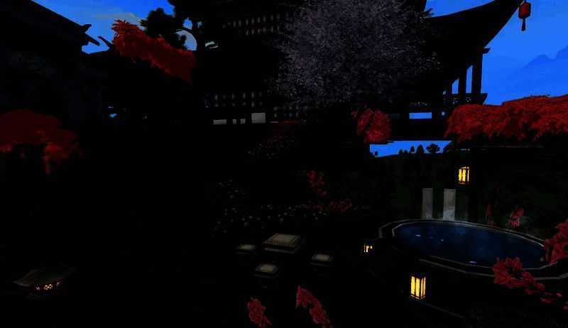 最高处温泉池及周边花木图