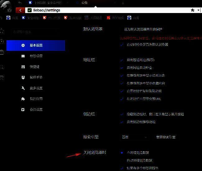 找到猎豹浏览器关闭浏览器一栏界面图