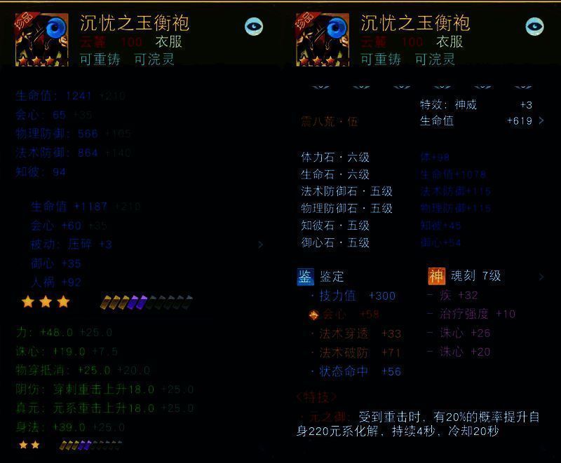 凌寒衣服属性展示