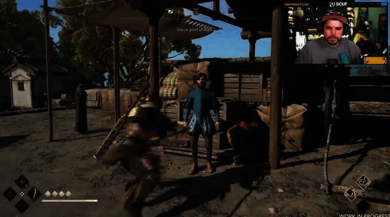 《刺客信条：影》中弥助挥刀砍向白人商人的画面