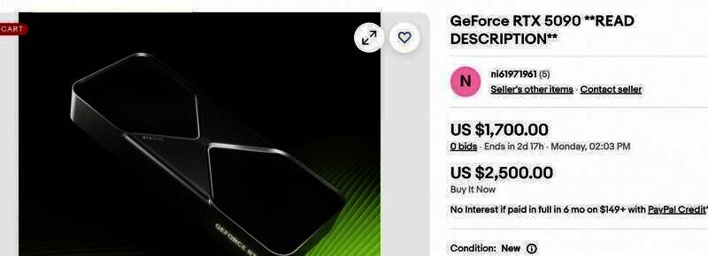 eBay上假RTX 5090商品页面图片