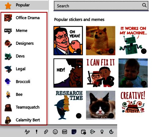 贴纸库界面，左侧是分类，右侧是流行贴纸