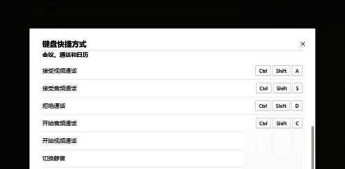 Teams会议、通话、日历控制快捷键界面