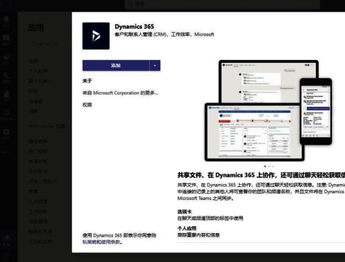 点击添加Dynamic 365应用界面