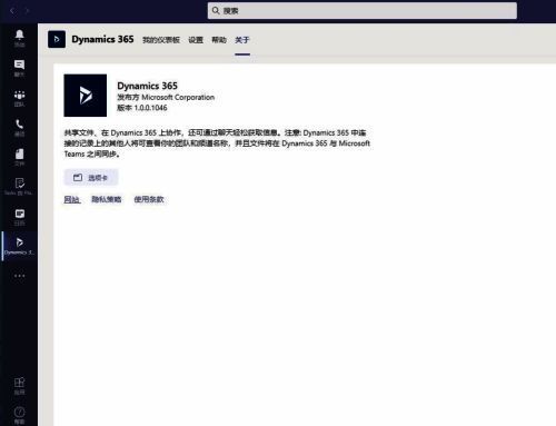 点击关于查看Dynamic 365应用信息界面