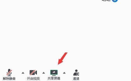 会议界面点击共享屏幕按钮的截图