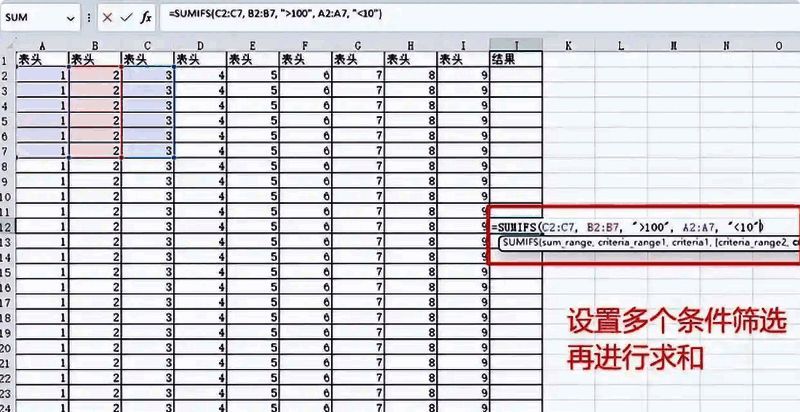 SUMIFS函数求和示例图