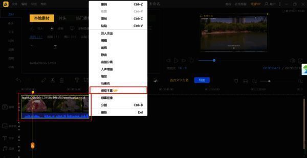 右键选择提取字幕功能的界面图