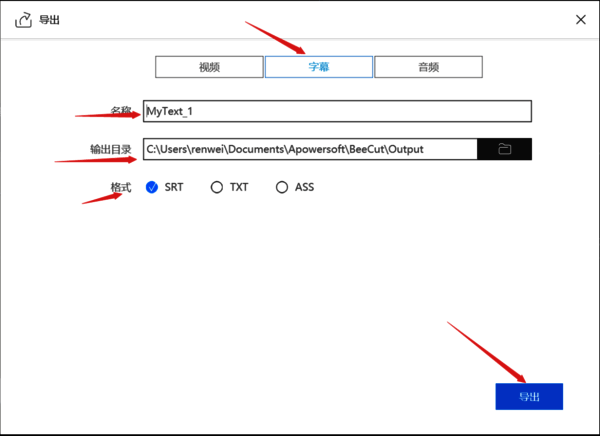 设置导出字幕信息的界面图