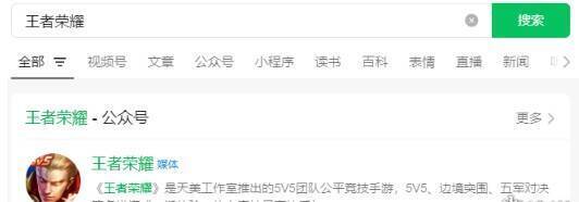 王者荣耀微信搜索公众号界面图片
