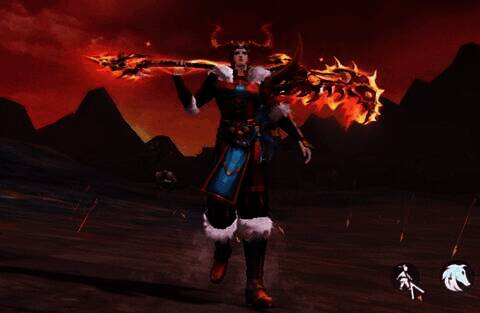 荒火弟子穿着典藏服扛刀慢走画面