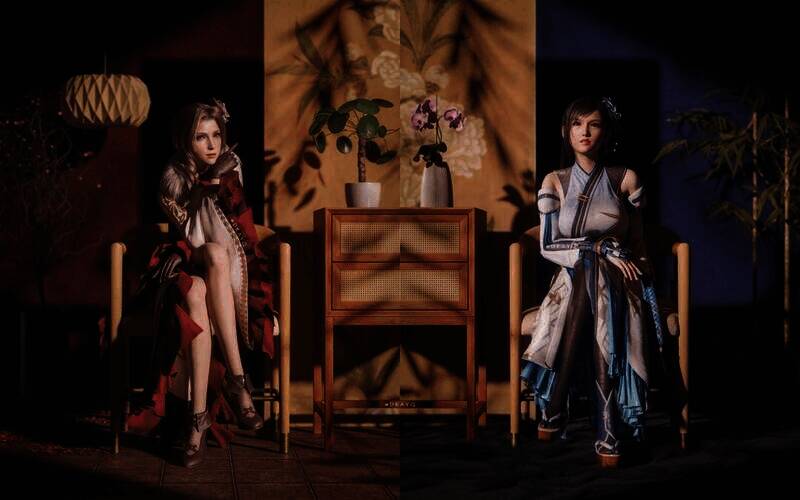 《最终幻想7》蒂法和爱丽丝的3D图