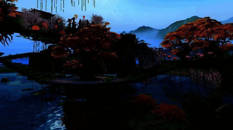 家园门口的凉亭及周边景观,紫藤花垂落