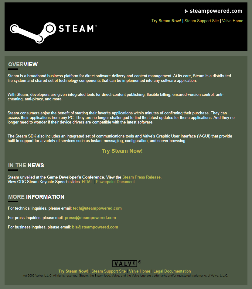 Steam 2002年商店页面