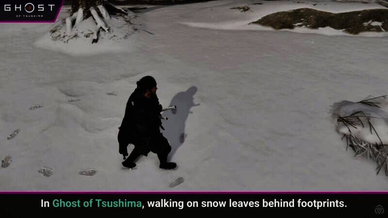 《对马岛之鬼》男主雪中脚印画面