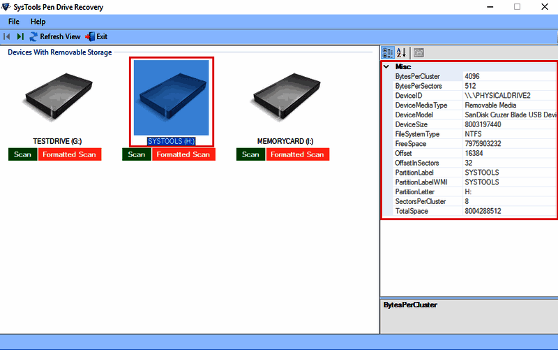 SysTools Pen Drive Recovery软件选择扫描选项界面