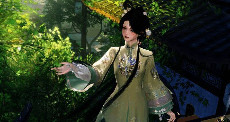 《逆水寒手游》玩家持扇春日另一视角图