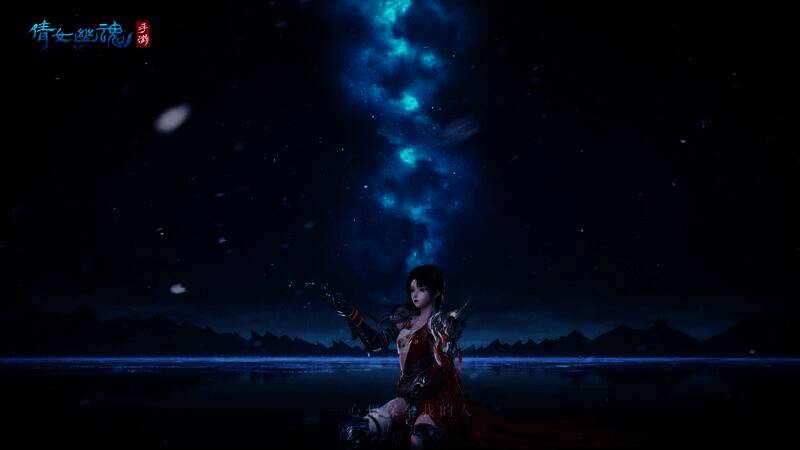 少女河畔独坐画面