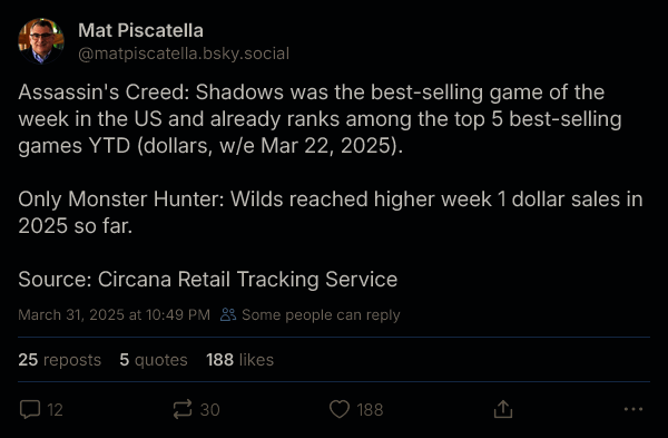 《刺客信条：影》销量排名相关配图