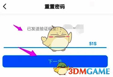 重置密码界面输入验证码示意图