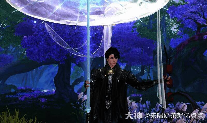 清夜染霜搭配游云戏月伞漫步鸣雀林的少侠形象