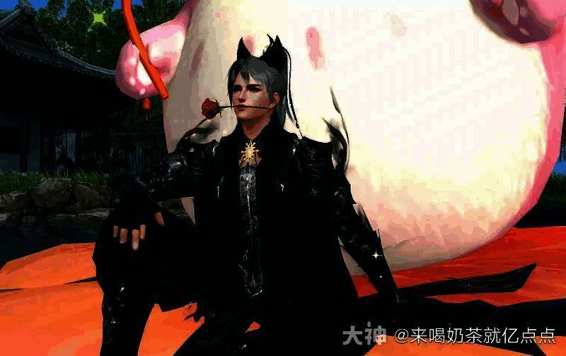 清夜染霜搭配银制发冠和黑色猫耳头饰口衔千娇百媚坐于万松书院的少侠形象