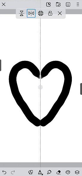 画世界选定对称样式后画布中出现对称轴及对称图形的展示