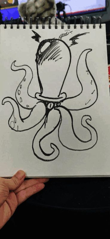 直播现场主美画作五爪章鱼