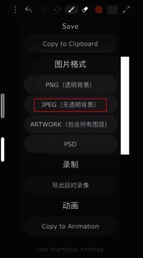 iartbook选择文件格式的界面