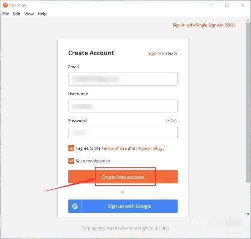 点击Create free account按钮界面