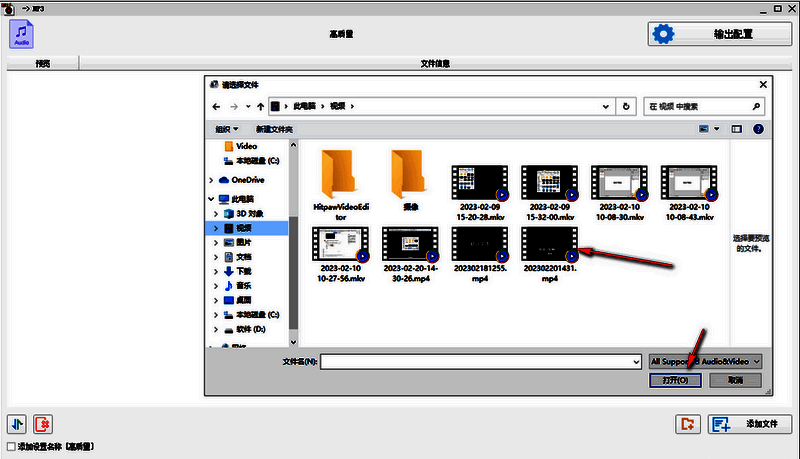 选择视频文件并点击打开页面截图
