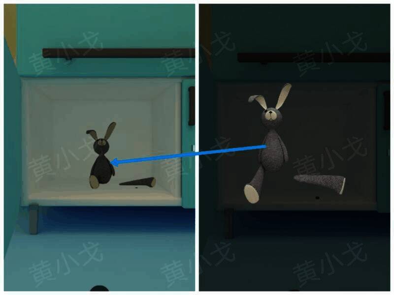 打开柜子获得兔子玩偶的画面