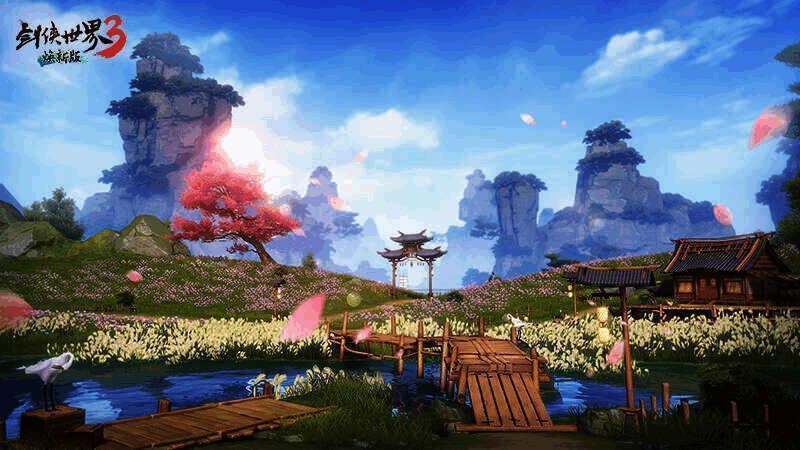 《剑侠世界3》焕新后的龙泉村画面