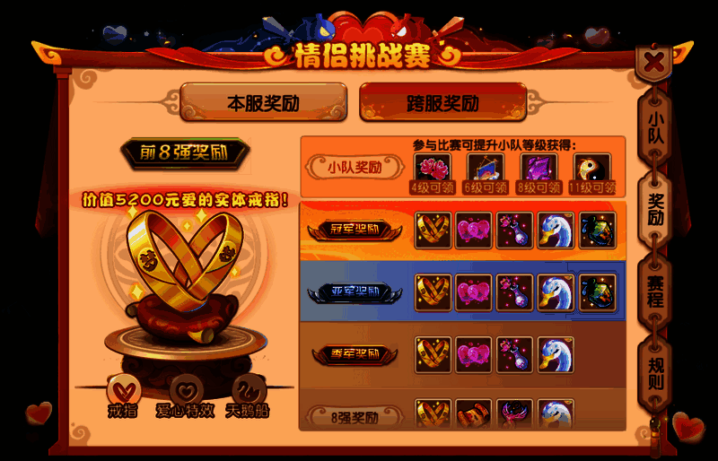 情侣挑战赛丰厚奖励画面