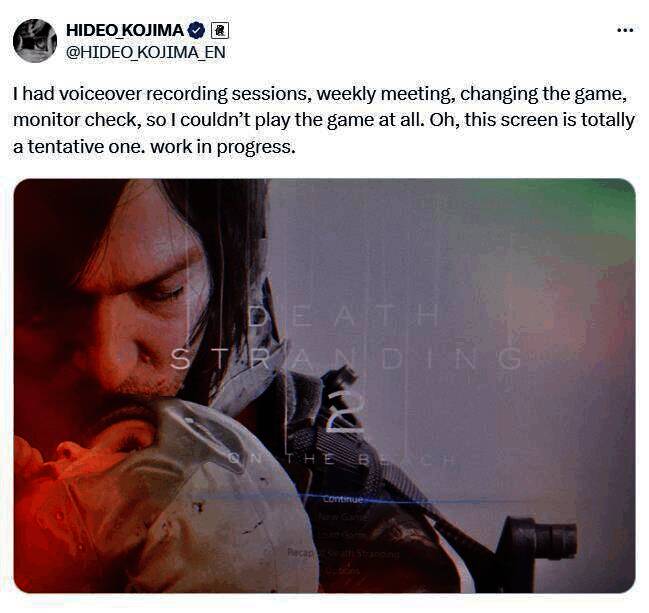 《死亡搁浅2》主菜单界面截图,背景是主角山姆亲吻婴儿